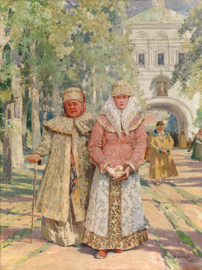 Devant la porte du monastere（修道院门外）--瓦西里-伊万诺维奇-纳沃佐夫（1862-1919 年）的画作，布面油画（49x41.5 厘米） 作者 瓦西里·伊万诺维奇·纳沃佐夫