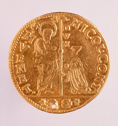 威尼斯共和国的金币（zecchino 或亮片）：总督 Nicolo Contarini（1630-1631）统治时期。 直径 3.4 厘米罗马，国家术语博物馆 作者 威尼斯人学校
