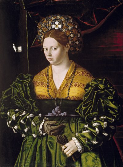 一位身穿绿色连衣裙的女士的肖像 作者 威尼托·巴托洛梅奥（Veneto Bartolomeo）