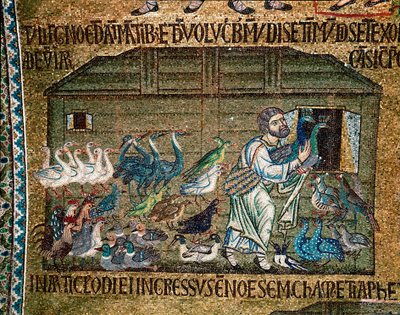 Byzantine architecture: “” Noe bringing the animals into the ark before the deluge”””” mosaic made by Venetian artists 13th century Basilica di San Marco (Basilica of San Marco), Venice 作者 威尼托拜占庭学校