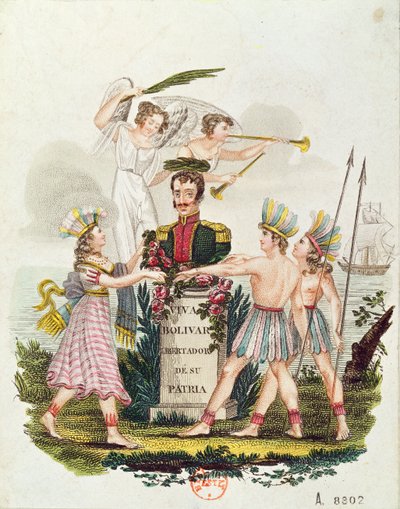 流行的图像Extolling Bolivar，c.1840 作者 委内瑞拉学校