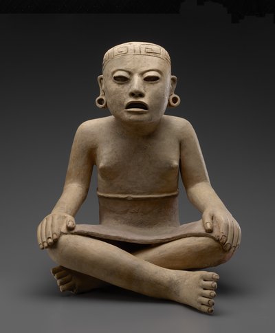 坐着的女性，公元600-900年（陶器和彩色颜料） 作者 韦拉克鲁斯墨西哥湾沿岸文明