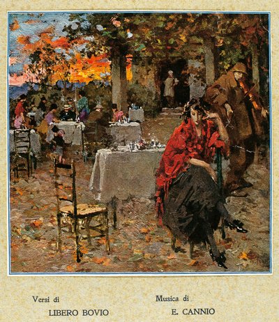 Outdoor restaurant, illustration for a collection of Neapolitan songs. Italy, 20th Century. (illustration) 作者 Vicenzo Irolli