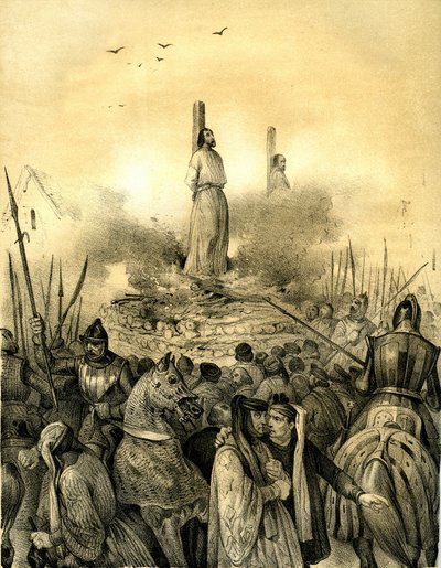 圣殿骑士团最后一位大师雅克-德-莫莱（Jacques de Molay，1243-1314 年）（1298 年）死于屠夫之手。菲利普-勒贝尔（Philippe le Bel）逮捕了他（1307 年），在活活烧死他之前对他施以酷刑和监禁，诺曼底指挥官杰弗里-德-查恩（Geoffroy de Charn）也被活活烧死。 作者 维克多·亚当