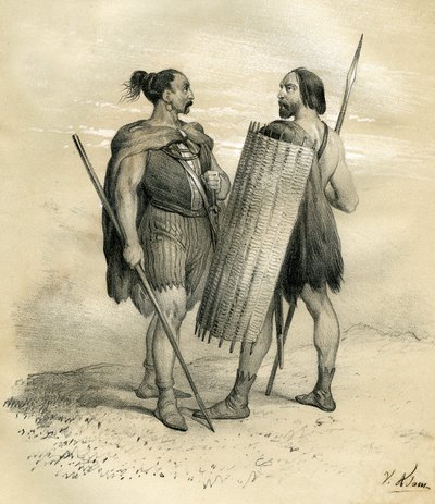 大约在 254 年，弗朗克人和西坎伯尔人成为战士。西坎伯人是利普河以南的日耳曼人，8 世纪时被罗马人征服，后来融入了法兰西人。维克多-亚当（Victor Adam，1801-1866 年）在《法国的历史》一书中绘制的版画。 作者 维克多·亚当