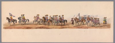 1836 年乌特勒支大学第二个百年庆典上的历史庆典（图版 5）
1600 年 7 月 3 日，尼乌波尔特战役胜利后的第二天，荷兰军队前往奥斯坦德的游行队伍；根据 H H Student 提供的服装表现形式 作者 卡拉梅利和公司