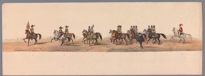 1836 年乌特勒支大学第二个百年庆典上的历史庆典（图版 2）
1600 年 7 月 3 日，尼乌波尔特战役胜利后的第二天，荷兰军队前往奥斯坦德的游行队伍；根据 H H Student 提供的服装表现形式 作者 卡拉梅利和公司