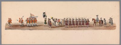 1836 年乌特勒支大学第二个百年庆典上的历史庆典（图版 3）
1600 年 7 月 3 日，尼乌波尔特战役胜利后的第二天，荷兰军队前往奥斯坦德的游行队伍；根据 H H Student 提供的服装表现形式 作者 卡拉梅利和公司