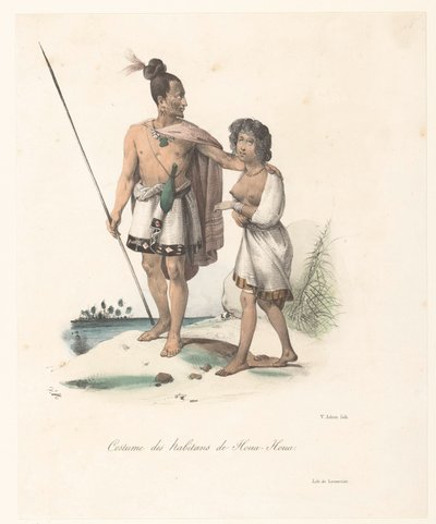 胡阿胡阿（新西兰）居民的服装 Costume deshabitans de Houa-Houa（物体上的标题） 星盘的发现之旅（系列名称） Voyage de découvertes de l