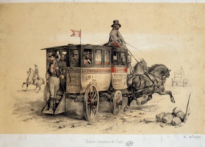 巴黎公交车--亚当的石版画，约1840年 作者 维克多·亚当