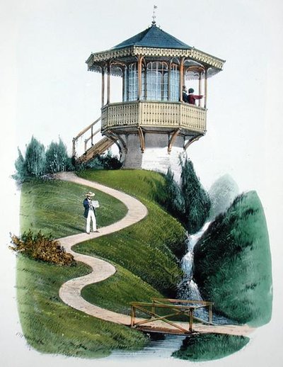 蒙蒂尼的美景，出自《香柏尔住宅》，约1855年出版（色版画）。 作者 维克多·让·巴蒂斯特·珀蒂（Victor Jean Baptiste Petit）