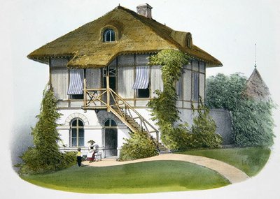 恩吉安的房子，插图来自巴黎出版的 "Habitations Champetres"，约1895年（铬酸盐）。 作者 Victor Jean-Baptiste (after) Petit