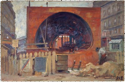 Les travaux du métropolitain place Saint-Michel en 1906, in 11-1906 (oil) 作者 维克多·马雷克（Victor Marec）