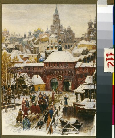 Moscou au 17e siecle（17 世纪的莫斯科）。Oeuvre de Appolinari Mikhaylovich Vasnetsov (1856-1933), lithographie.俄罗斯艺术，19 世纪末至 20 世纪初。莫斯科历史与重建博物馆，莫斯科。 作者 维克多。