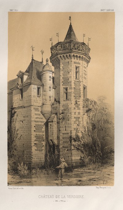 Architecture Pittoresque ou Monuments des xveme.Et xvieme.第十五和第十六世纪的法国城堡: Pl. 28, Chateau De La Verdiere (Ille en Vilaine) 作者 Charles Boivin（出版商和编辑）； Lith de Godard a Paris（打印机）