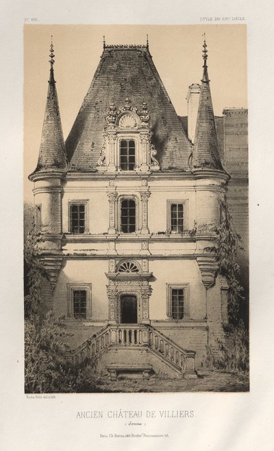 Architecture Pittoresque ou Monuments des xveme.Et xvieme.第十五和第十六世纪的法国城堡: Pl. 1, Ancien Chateau de Villiers (Somme) 作者 Charles Boivin（出版商和编辑）； Lith de Godard a Paris（打印机）