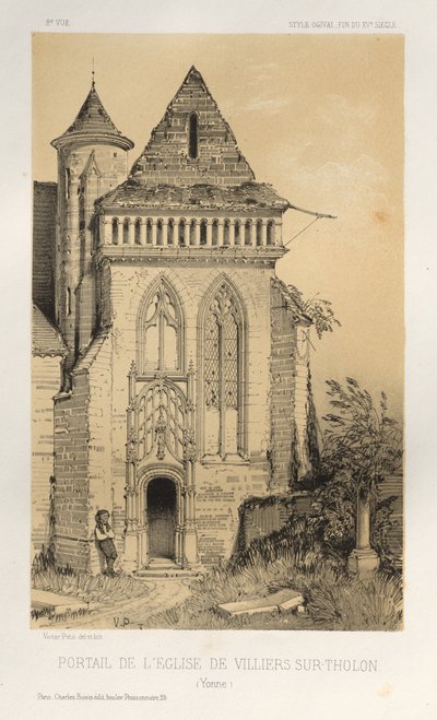 Architecture Pittoresque ou Monuments des xveme.Et xvieme.十五和十六世纪的法国城堡: Pl.2, Villiers Sur-Tholon（约讷省）教堂入口 作者 维克多·佩蒂特