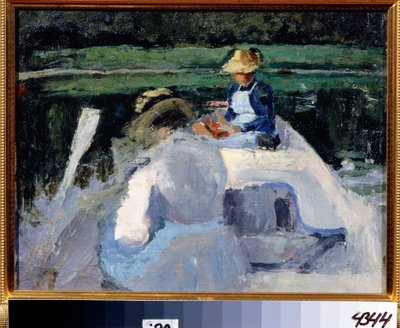 "Dans la barque" Peinture de Viktor (Victor) Elpidiforovich Borisov-Musatov (Borisov Musatov) (1870-1905) 1892 国家 A. Radishchev 艺术博物馆，萨拉托夫。 作者 维克多·埃尔皮迪佛罗维奇·鲍里索夫·穆萨托夫