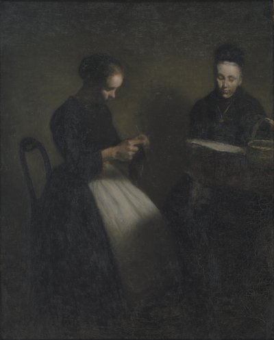 画室之夜艺术家的母亲和妻子 作者 威廉·哈默修伊
