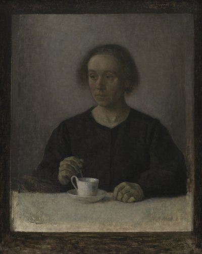 艺术家的妻子艾达-哈默舍伊（Ida Hammershøi）与茶杯 作者 威廉·哈默修伊