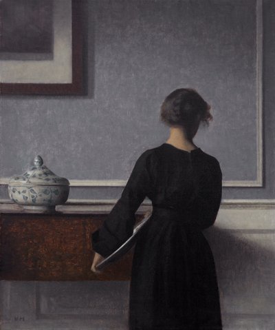 内政部与年轻女子从背后 作者 Vilhelm Hammershøi
