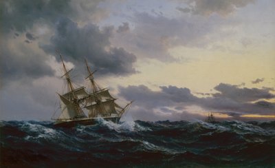 暴风雨中的航船 作者 维尔赫姆·梅尔比（Vilhelm Melbye）