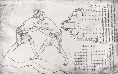 女士弗兰兹1909年第1414页两名摔跤手，西多会教堂的计划和康布雷圣母院合唱团的计划（传真副本） 作者 比利亚德·德·洪内库特