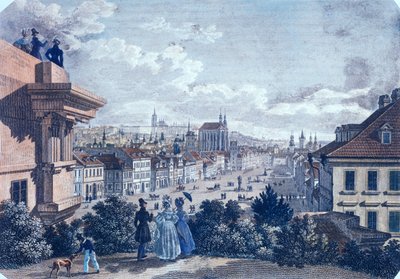 1835年布拉格瓦茨拉夫广场马市（彩钢雕刻） 作者 Vincenc和Geissler，F。Morstadt