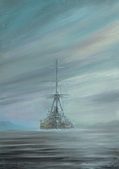 SMS Derfflinger Scapa Flow 1919,2016，（帆布板上的油墨） 作者 文森特·亚历山大·布斯