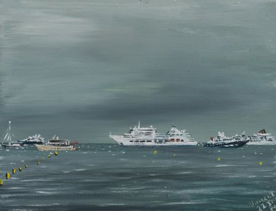 船在戛纳，2014年，（帆布板上的丙烯酸） 作者 Vincent Alexander Booth