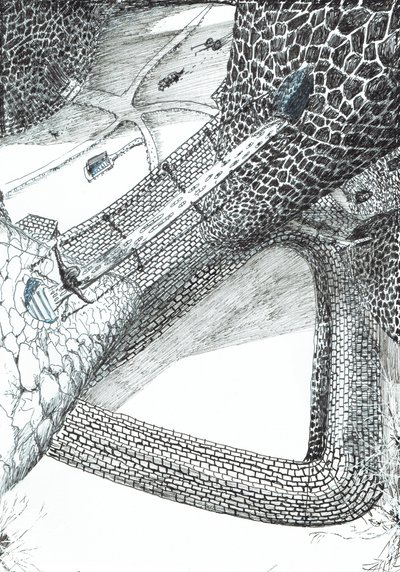 第31页，Findhorn森林中的城堡，2006年，（纸上墨水） 作者 文森特·亚历山大·布斯