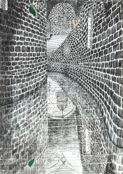 第35页，Findhorn森林中的城堡，2006年，（纸上墨水） 作者 文森特·亚历山大·布斯