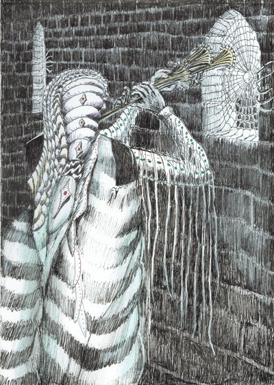 第7页，Findhorn森林中的城堡，2006年，（纸上墨水） 作者 文森特·亚历山大·布斯