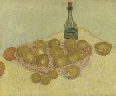 篮子里的柠檬和瓶子，1888年。 作者 文森特·梵高