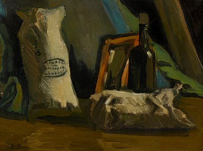 有瓶子和两个袋子的静物，1884年。 作者 文森特·梵高