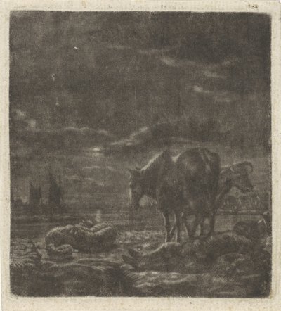 夜景与熟睡的牧羊人和牛群 作者 文森特·劳伦斯。 van der Vinne (I)（拒绝归属）