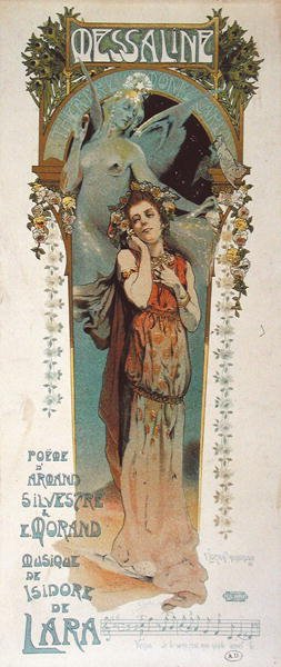 1898年在蒙特卡洛剧院演出的配乐诗《Messaline》的广告海报（彩色平印）。 作者 文森特·洛兰特·海尔布隆