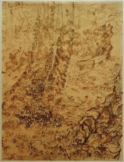 在疗养院的花园里的常春藤树 作者 文森特·梵高