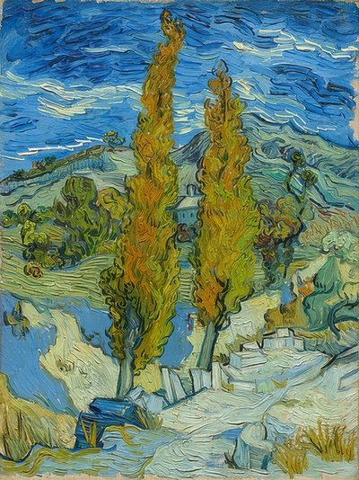 圣雷米的杨树。 1889年 作者 Vincent van Gogh
