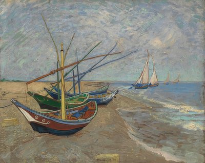 在海滩上Les Saintes-Maries-de-la-Mer的渔船。阿尔勒，1888年6月 作者 文森特·梵高