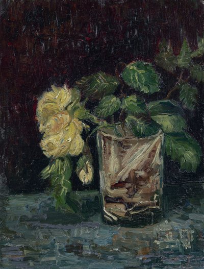 玻璃与黄玫瑰》par Gogh, Vincent, van (1853-1890).纸板上的油画，尺寸：35x27 作者 文森特·梵高