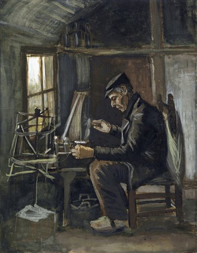 梵高、文森特、范 (1853-1890) 的《Man Winding Yarn》。 纸本水彩，尺寸：44.8x35.4 作者 文森特·梵高