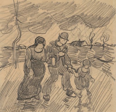 加上在一条街道上的孩子在雨中。 1890年 作者 文森特·梵高