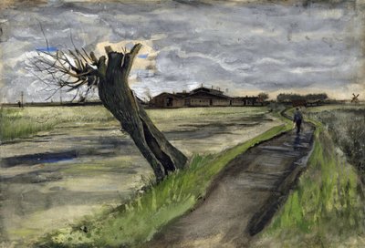 Pollard Willow (saule tetard) par Gogh, Vincent, van (1853-1890)。 铅笔，水彩，水粉，纸本，尺寸：38x55,8 作者 文森特·梵高