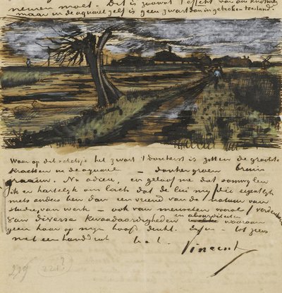 Pollard Willown (saule tetard)。 写给西奥·梵高的信 par Gogh, Vincent, van (1853-1890)。 水彩，纸上水粉 作者 文森特·梵高