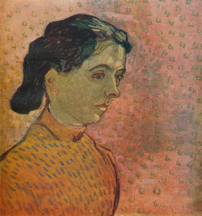 1888年，粉红色的背景上的年轻女孩肖像 作者 文森特·梵高