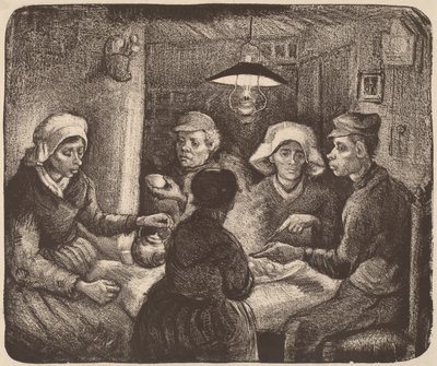 马铃薯食者，1885年（深褐色的石版画） 作者 文森特·梵高