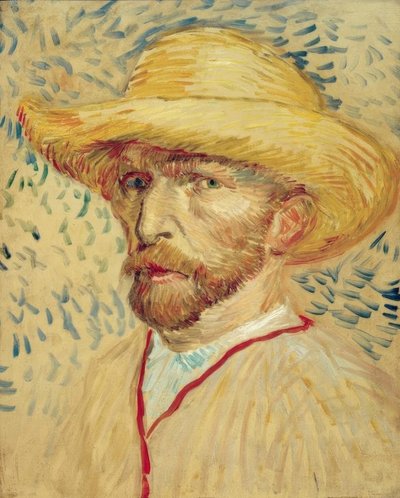 自画像与草帽和画家的工作服 作者 Vincent van Gogh