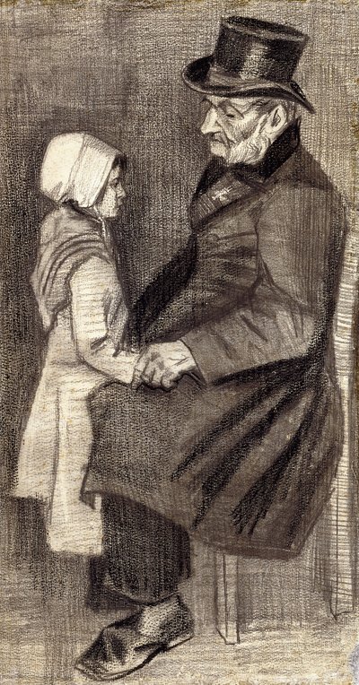 小女孩坐男人；男子坐着圆角，1882年 作者 文森特·梵高