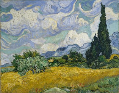 麦田和柏树，1889年。 作者 Vincent van Gogh